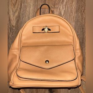 Tan Leather Backpack with Gold Accent